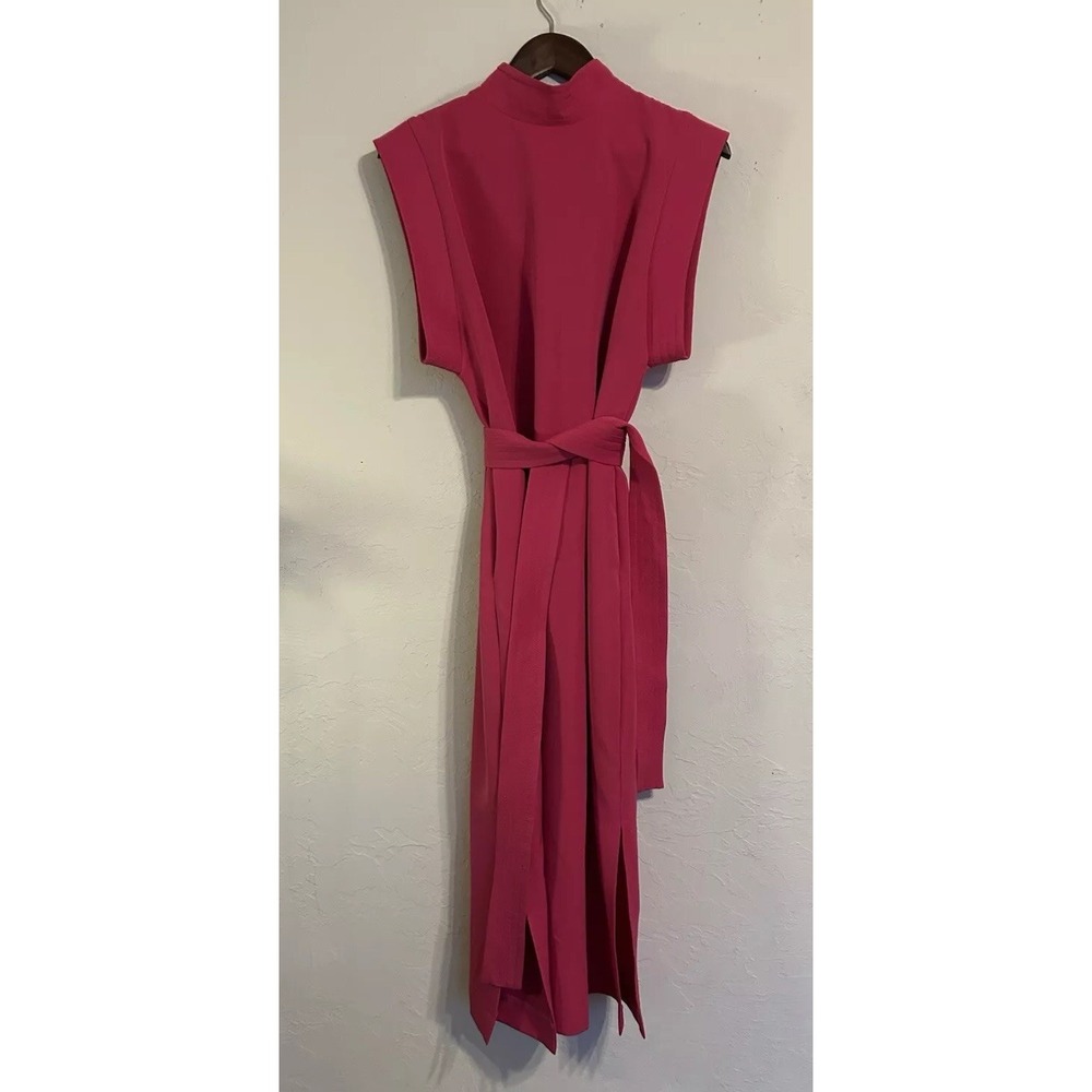 Julia Allert Stylish Straight‎ Belted Dress XS Hot Pink Midi Long Designer Party